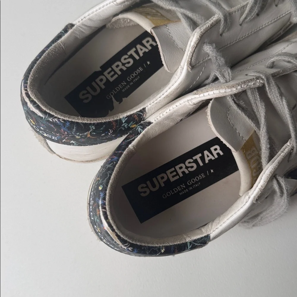 Golden Goose Super Star with Navy Floral star and Heel Detail Sneaker Size 36 - Picture 6 of 7